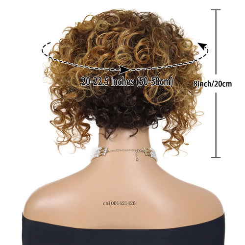 Load image into Gallery viewer, Afro Curly Wigs for Women Synthetic Hair Ombre Brown Wig with Bangs Heat Resitant Fiber Costume Wigs Natural Haircuts Mommy Wig
