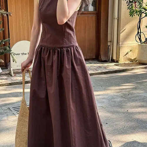 Load image into Gallery viewer, Women Coffee Color-block Elegant Long Vest Dress New Round Neck Sleeveless Fashion Tide Spring Summer 2025 1DJ0743
