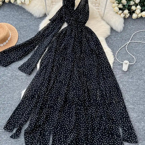 Load image into Gallery viewer, Black Dot Sexy Club V-neck Long Dress Women Slim Sleeveless Backless Irregular Vest Dresses 2024 Summer Ladies New Vestidos Chic

