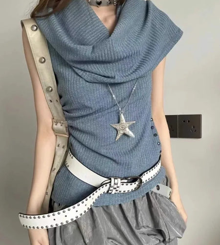 Summer Women's Clothes Slash Neck Sleeveless Tshirts Y2k Tops 2024 Ropa Mujer Fashion Knitted T Shirt Hooded Casual Camisetas