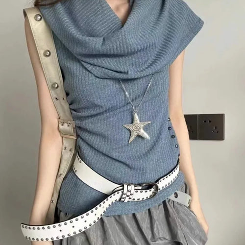 Load image into Gallery viewer, Summer Women's Clothes Slash Neck Sleeveless Tshirts Y2k Tops 2024 Ropa Mujer Fashion Knitted T Shirt Hooded Casual Camisetas
