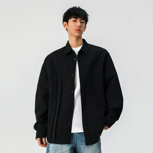 Load image into Gallery viewer, Men's Shirts New Korean Long Sleeved Single Breasted Solid Color Spring Male Striped Design Male Shirt Loose Fitting 9W1388
