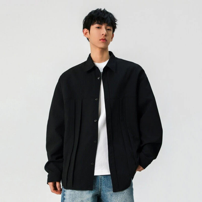 Men's Shirts New Korean Long Sleeved Single Breasted Solid Color Spring Male Striped Design Male Shirt Loose Fitting 9W1388