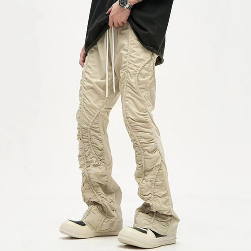 Load image into Gallery viewer, American Style Pleated Men&#39;s Pants Casual Drawstring Design Solid Color Straight Loose Wide Leg Male Trousers Niche 9C8825
