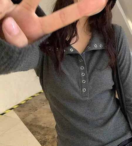 Women's Y2K Knitted Sweater Long Sleeve Slim Fit Pullover Top for Autumn Winter Versatile Bottoming Layer All Match Design