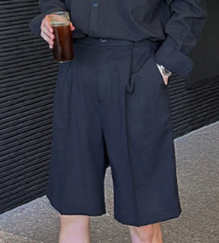 Korean Design Male Loose Shorts Dark Style Straight Men's Casual Trousers Wide Leg Menwear Summer Fashion 9C6334