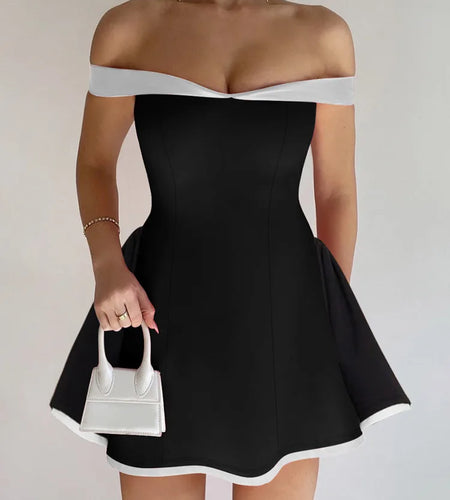Off-shoulder Strapless Sexy Mini Dress Women Fashion Patchwork Sleeveless Backless High Waist A-line Club Party Dress