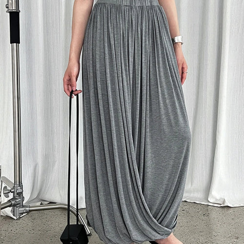 Load image into Gallery viewer, High Elastic Waist Gray Pleated Twisted Elegant Midi Half-body Skirt Women Fashion Tide New Spring Autumn 2025 1DJ1559
