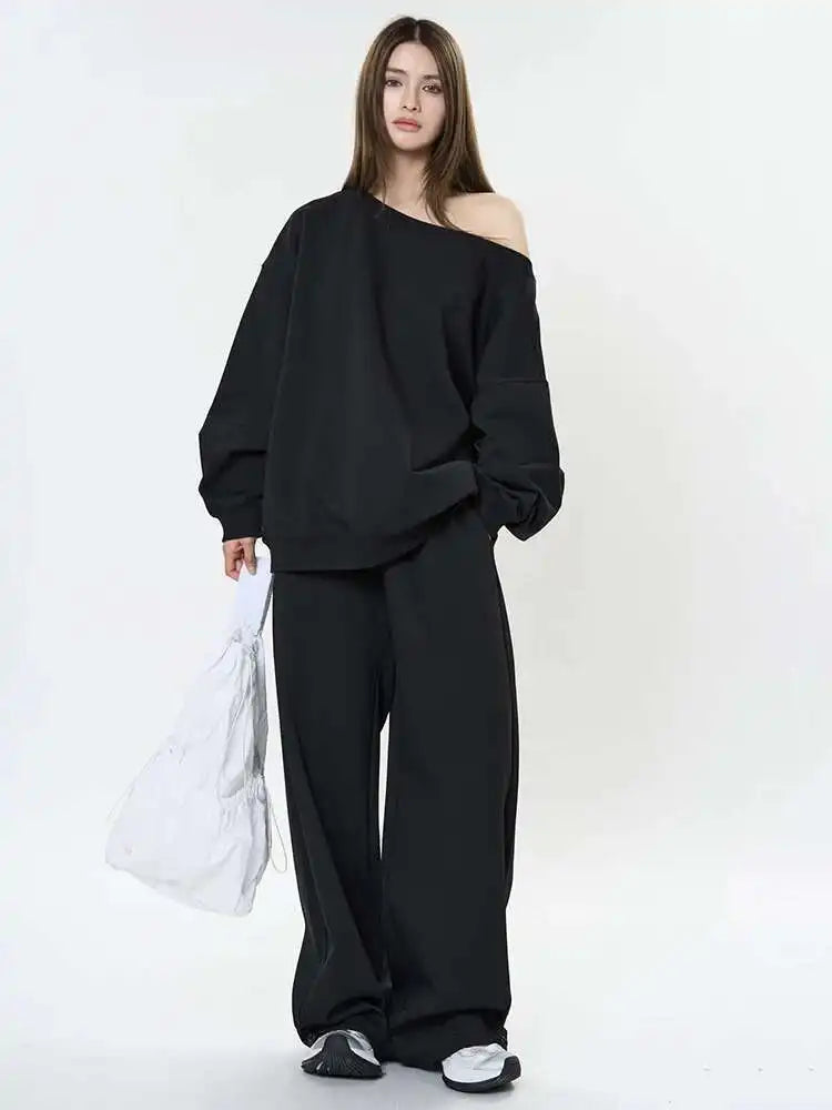 High Elastic Waist Black Drawstring Shaped Wide Leg Pants New Trousers Women Fashion Tide Spring Autumn 2025 1DH9584