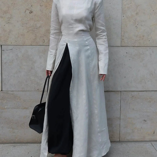 Load image into Gallery viewer, Solid Slimming Side Split Dresses for Women High Neck Long Sleeves Tunic Minimalist Chic Dress Female Clothing New
