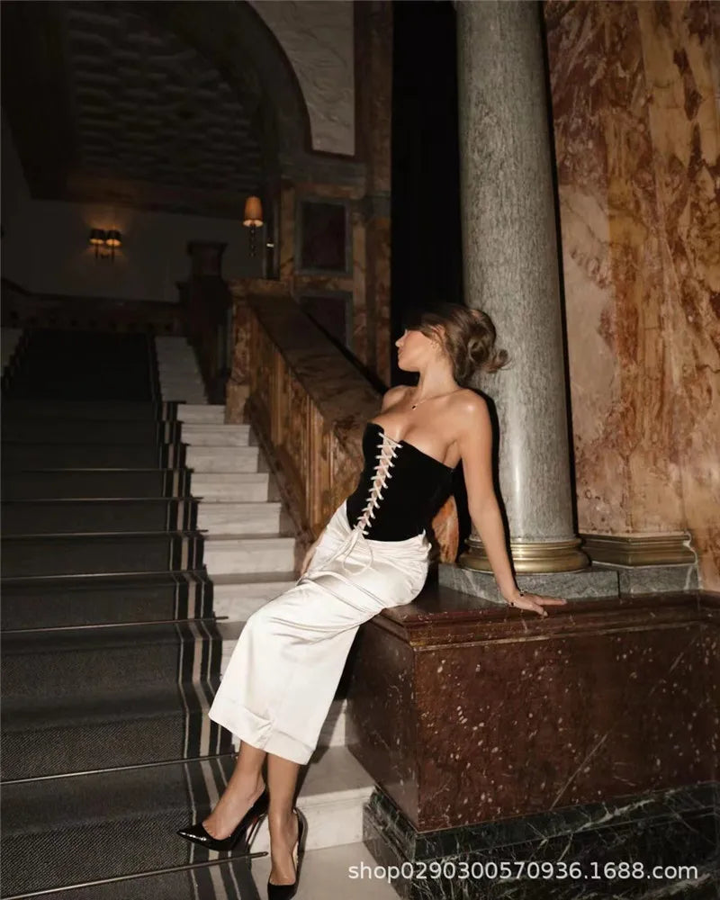 Elegant Sexy Skirt Two Piece Set Women Strapless Bandage Crop Top And Maxi Skirt Female Fashion Club Party Sexy Sets