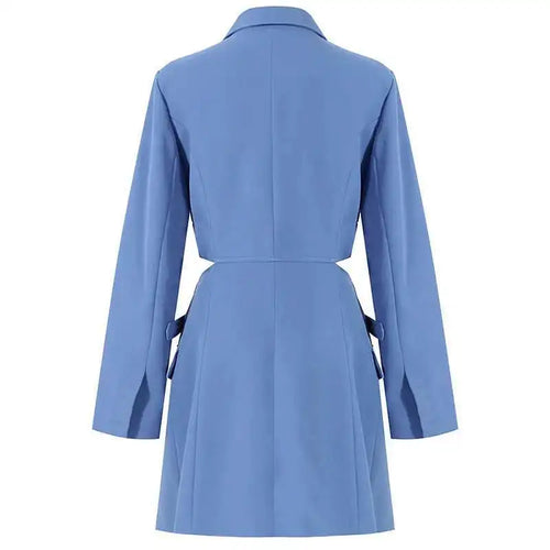 Load image into Gallery viewer, Women Blue Cross Buckle Hollow Out Blazer Dress New Lapel Long Sleeve Loose Fit Fashion Tide Spring Autumn 2025 1DE3323
