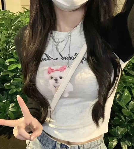 Long Sleeve Casual Y2k Tshirts 2023 Ropa Mujer Contrast Color Tunic Tees Crop Tops Streetwear Sweet Casual Fashion T Shirts