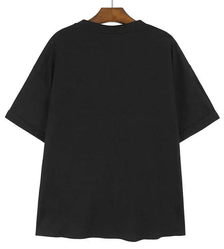 Women Black Irregular Pleated Big Size Casual T-shirt New Round Neck Shhort  Sleeve Fashion Spring Summer 2025 1DH5712