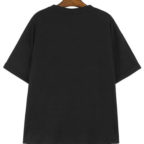 Load image into Gallery viewer, Women Black Irregular Pleated Big Size Casual T-shirt New Round Neck Shhort  Sleeve Fashion Spring Summer 2025 1DH5712
