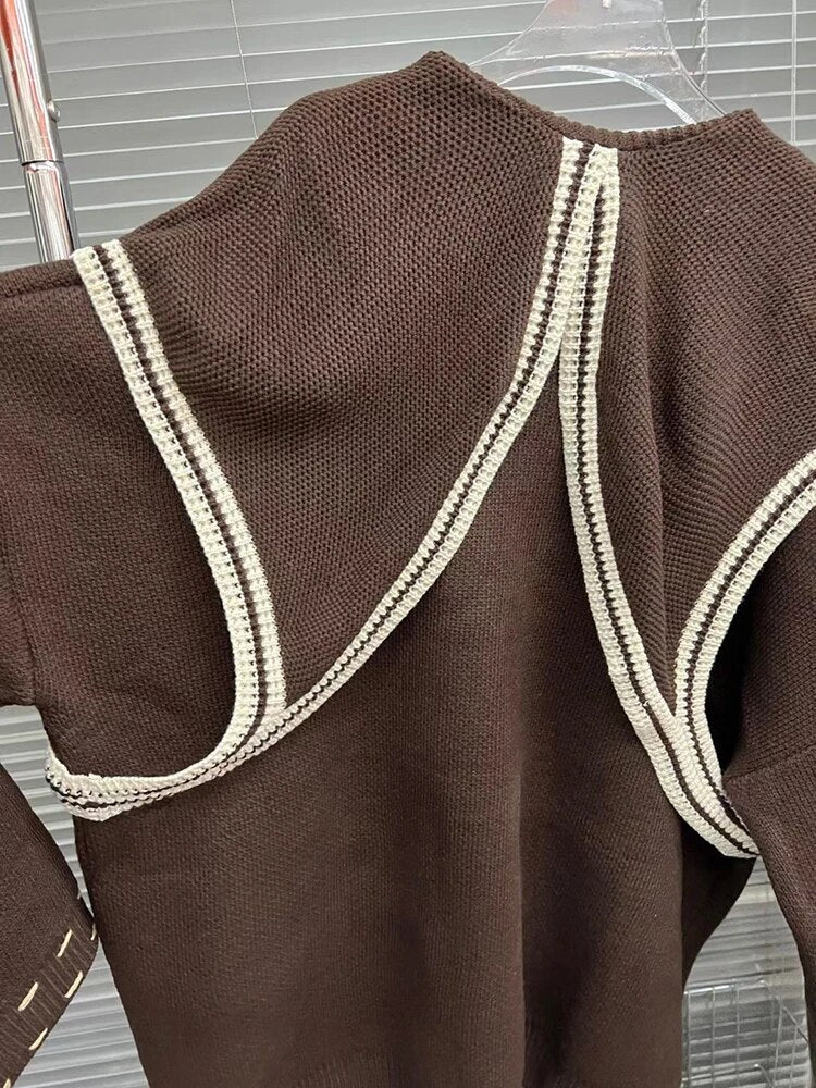 Loose Knitting Sweater For Women V Neck Long Sleeve Patchwork Shawl Single Breasted Cardigan Female Clothing