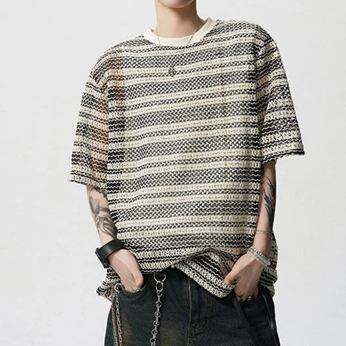 Load image into Gallery viewer, Men's T-shirts Short Sleeve New Korean Style Niche Summer Ice Silk Striped Design Pullover Personality Male Tees 9W1942
