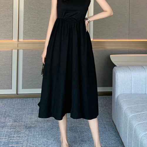 Load image into Gallery viewer, Black O-neck Sleeveless Simple Tank Dress Summer High Waist Slim Solid Color Women&#39;s Maxi Dresses Casual Office Ladies
