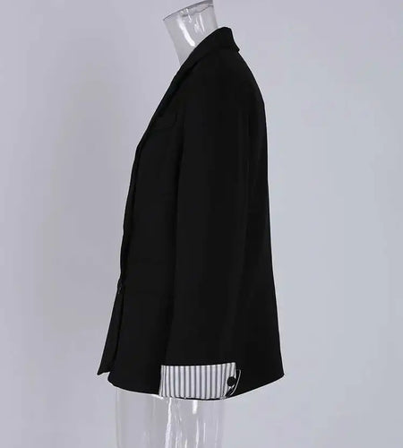 Women Apricot Striped Color-block Elegant Blazer New Lapel Long Sleeve Jacket Fashion Tide Spring Autumn 2025 CPG1175