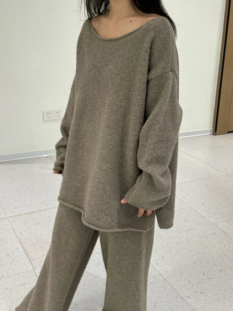 High Elastic Waist Purple Warm Knitting Long Wide Leg Pants New Trousers Women Fashion Tide Autumn Winter 2025 1DH9200