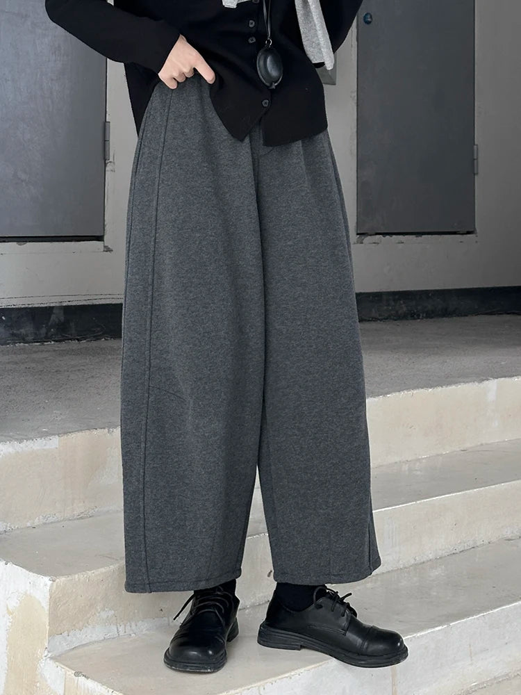 High Elastic Waist Gray Brief Shaped Thick Wide Leg Pants New Trousers Women Fashion Tide Autumn Winter 2025 1DH9205