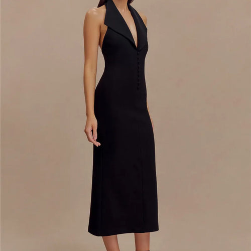 Load image into Gallery viewer, Halter Deep V Neck Sleeveless Sexy Maxi Dress For Women Elegant Backless Bodycon Tank Dress Femme Fashion Long Dress
