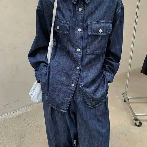 Load image into Gallery viewer, Women Blue Deniim Vintage Big Size Casual Blouse New Lapel Long Sleeve Shirt Fashion Tide Spring Autumn 2025 1DH8350
