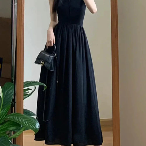 Load image into Gallery viewer, Chiffon Elegant Solid Color Dresses Spring Autumn Black Long Dress Women Fashion All-match Sleeveless Midi Dress Female
