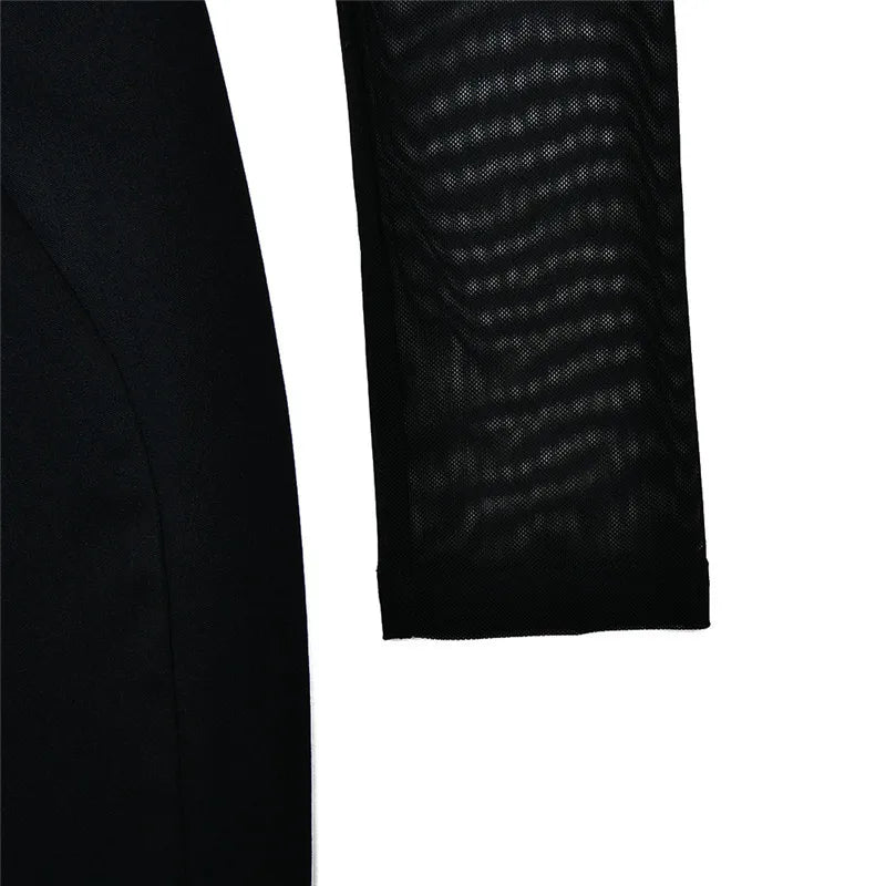 Elegant Strapless Sexy Midi Dress For Women Fashion Sheer Long Sleeve Backless Split Bodycon Club Party Sexy Long Dress