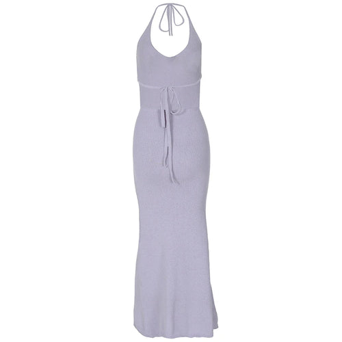 Load image into Gallery viewer, Halter V Neck Floral Sexy Maxi Dress For Women Elegant Spaghetti Strap Sleeveless Backless Bodycon Long Knit Dress
