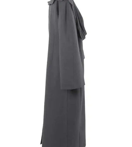 Women Gray Pleated Spliced Elegant Long Blazer New V-neck Long Sleeve Jacket Fashion Tide Spring Autumn 2025 CPDB005