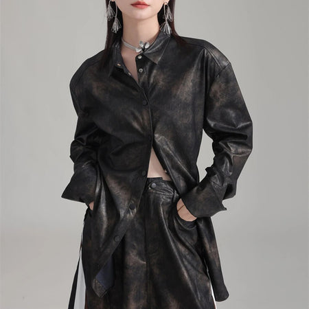 Colorblock Vintage Casual Loose Blouses For Women Lapel Long Sleeve Spliced Single Breasted Shirts Female Fashion