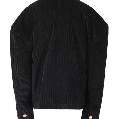 Load image into Gallery viewer, Loose Fit Black Corduroy Bow Big Size Jacket New Lapel Long Sleeve Women Coat Fashion Tide Spring Autumn 2025 1DF2133
