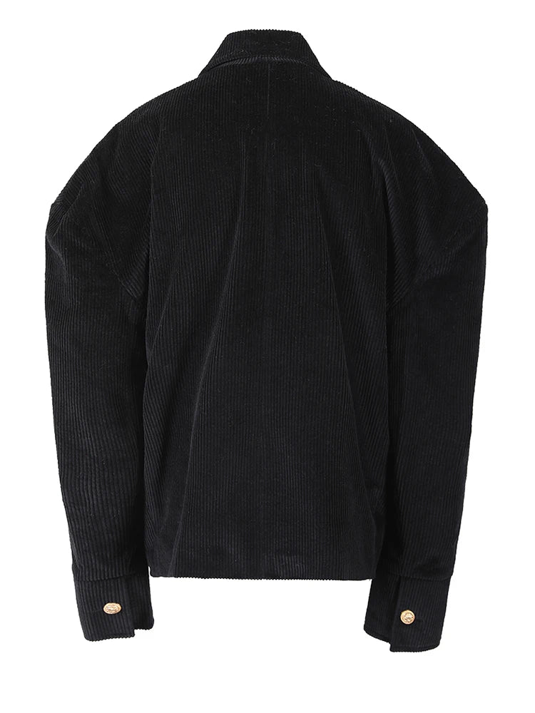 Loose Fit Black Corduroy Bow Big Size Jacket New Lapel Long Sleeve Women Coat Fashion Tide Spring Autumn 2025 1DF2133