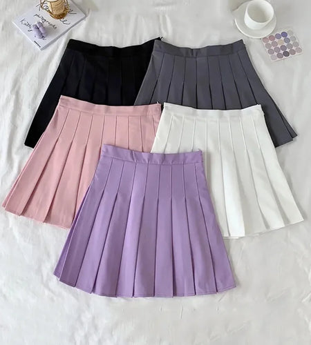 Black Skirt Female Summer High Waist gothic Anti-Glare A-Line Pleated Skirt Short Skirt Purple Ins Tide Ulzzang Skirt