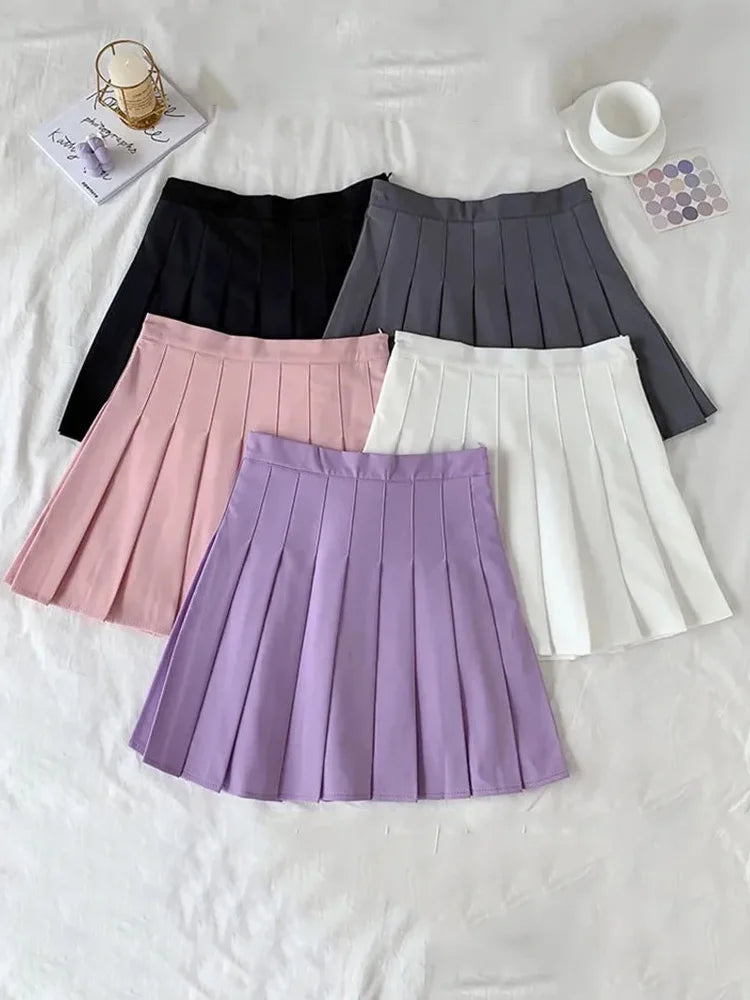 Black Skirt Female Summer High Waist gothic Anti-Glare A-Line Pleated Skirt Short Skirt Purple Ins Tide Ulzzang Skirt