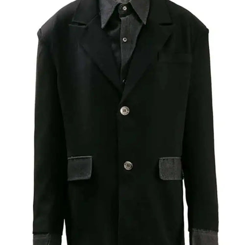 Load image into Gallery viewer, Women Black Denim Spliced Big Size Casual Blazer New Lapel Long Sleeve Jacket Fashion Tide Spring Summer 2025 Black
