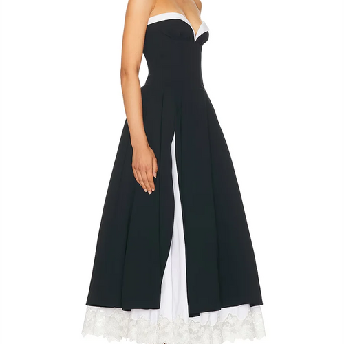 Load image into Gallery viewer, Hit Color Spliced Lace Minimalist Long Dresses for Women Strapless Sleeveless High Waist Elegant Dress Female New
