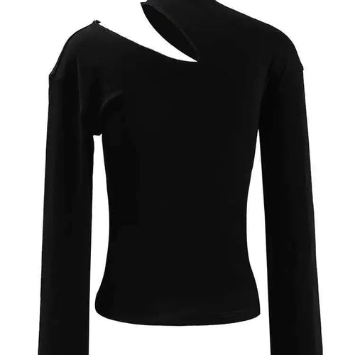 Load image into Gallery viewer, Women Black Hollow Out Slim Elegant Plain T-shirt New Turtleneck Long Sleeve Fashion Tide Spring Autumn 2025 CPDB103
