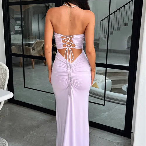 Load image into Gallery viewer, Strapless Backless Lace-up Maxi Dress For Women Summer New Off-shoulder Sleeveless Bodycon Club Party Long Dress
