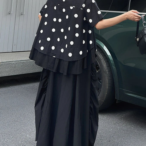 Load image into Gallery viewer, Women Black Dot Printed Irregular Big Size Blouse New Lapel Short Sleeve Shirt Fashion Tide Spring Summer 2025 1DJ1612
