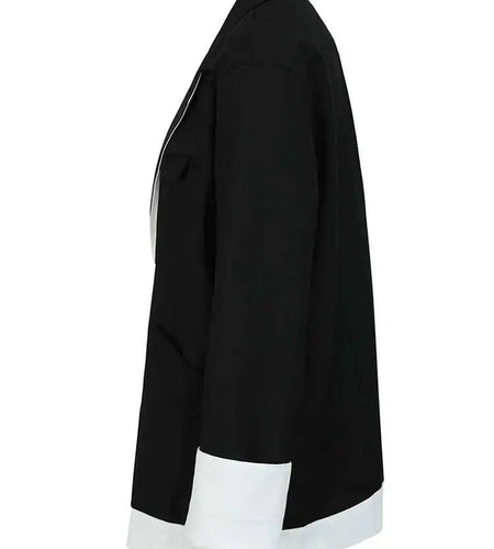 Women Black Coolor-block Big Size Casual Blazer New Lapel Long Sleeve Loose Jacket Fashion Tide Spring Autumn 2025 1DF6379