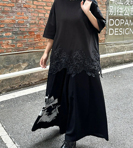 High Elastic Waist Black Pattern Printed Long Wide Leg Pants New Trousers Women Fashion Tide Spring Autumn 2025 1DJ0899