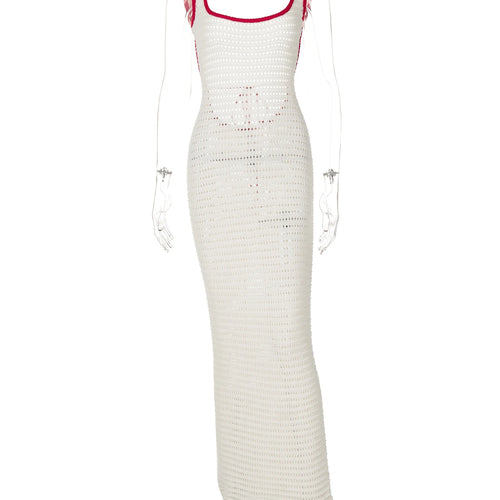 Load image into Gallery viewer, Knitted Matching Color Straps Backless Lace Up Sexy See Through Maxi Dress Women Fashion Y2K Outfits Beach Vacation
