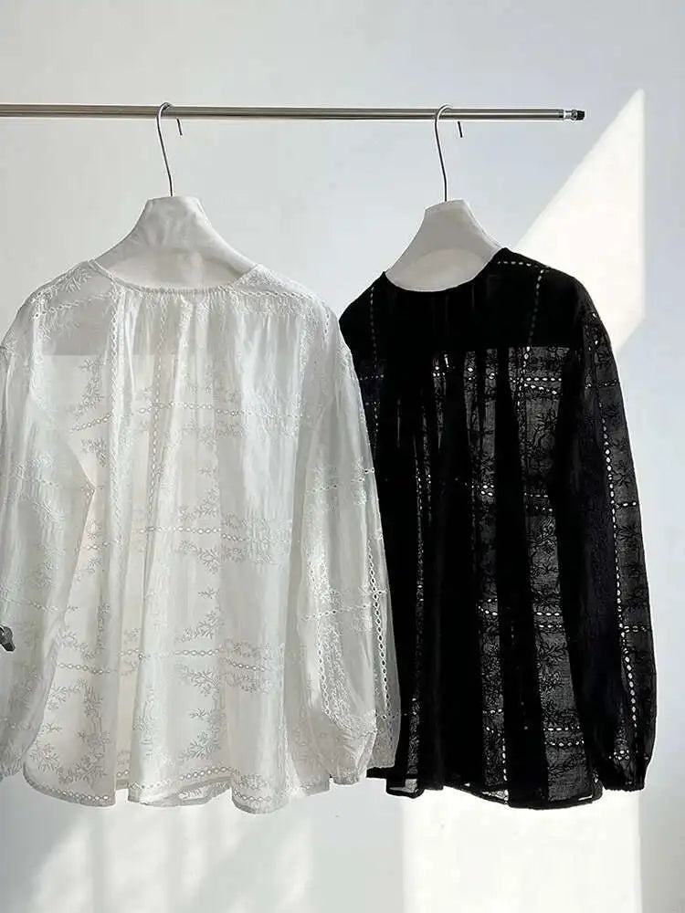 Lace Big Size Shirt Half-body Skirt Two Pieces Suit New Round Neck Long Sleeve Women Fashion Spring Autumn 2025 1DJ0062