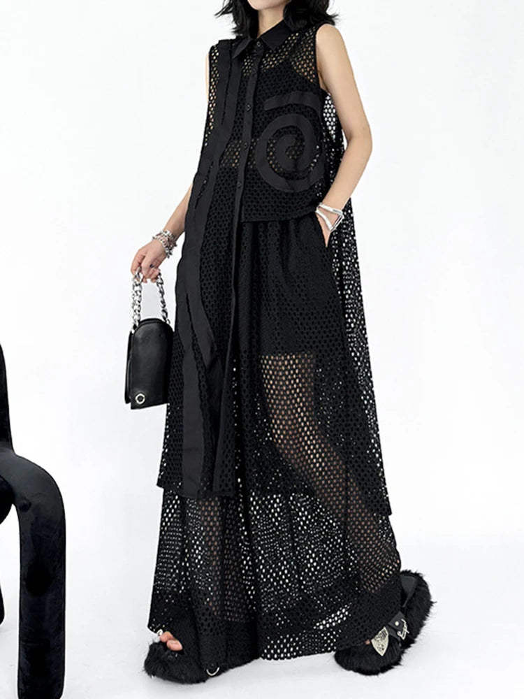 Big Size Black Grid Vest Wide Leg Pants Two Piece Suit New Lapel Sleeveless Women Fashion Tide Spring Autumn 2025 1DJ1417