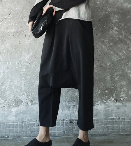 High Elastic Waist Black Knitting Long Cross Pants New Loose Fit Trousers Women Fashion Tide Spring Autumn 2025 JE814