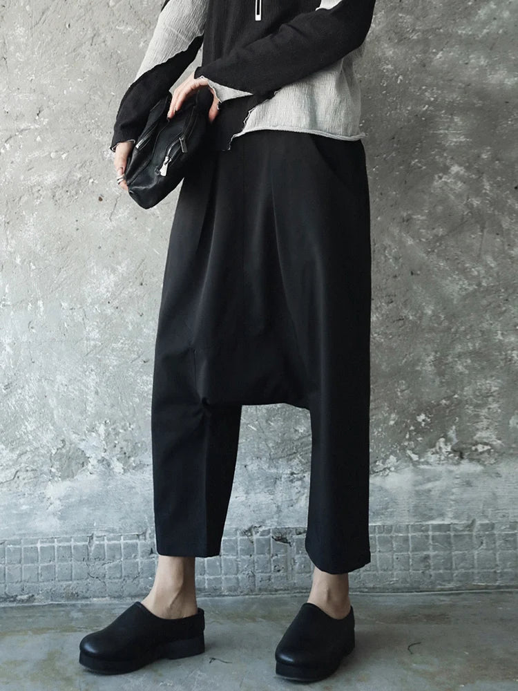 High Elastic Waist Black Knitting Long Cross Pants New Loose Fit Trousers Women Fashion Tide Spring Autumn 2025 JE814