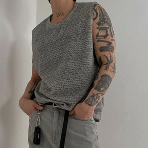 Load image into Gallery viewer, Minimalist Men&#39;s Tank Tops Casual Knitting Hollow Out Clothing Sleeveless Round Neck Male Top New Fashion Summer 9C6485
