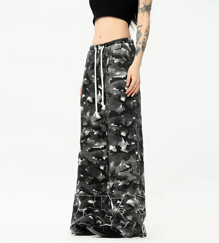 Men's Casual Pants Washed Stylish Micro Flared Elastic Waist Trendy Straight Leg New American Style Male Trousers 9W1960